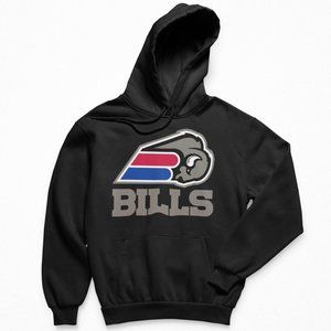NEW Buffalo Bills Unreleased+Wordmark Big Logo Fleece Pullover Hoodie BLACK